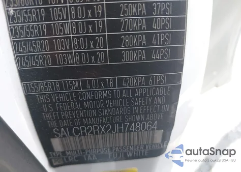 2018 Land Rover Discovery Sport Hse z USA, uszkodzony, nr VIN SALCR2RX2JH748064